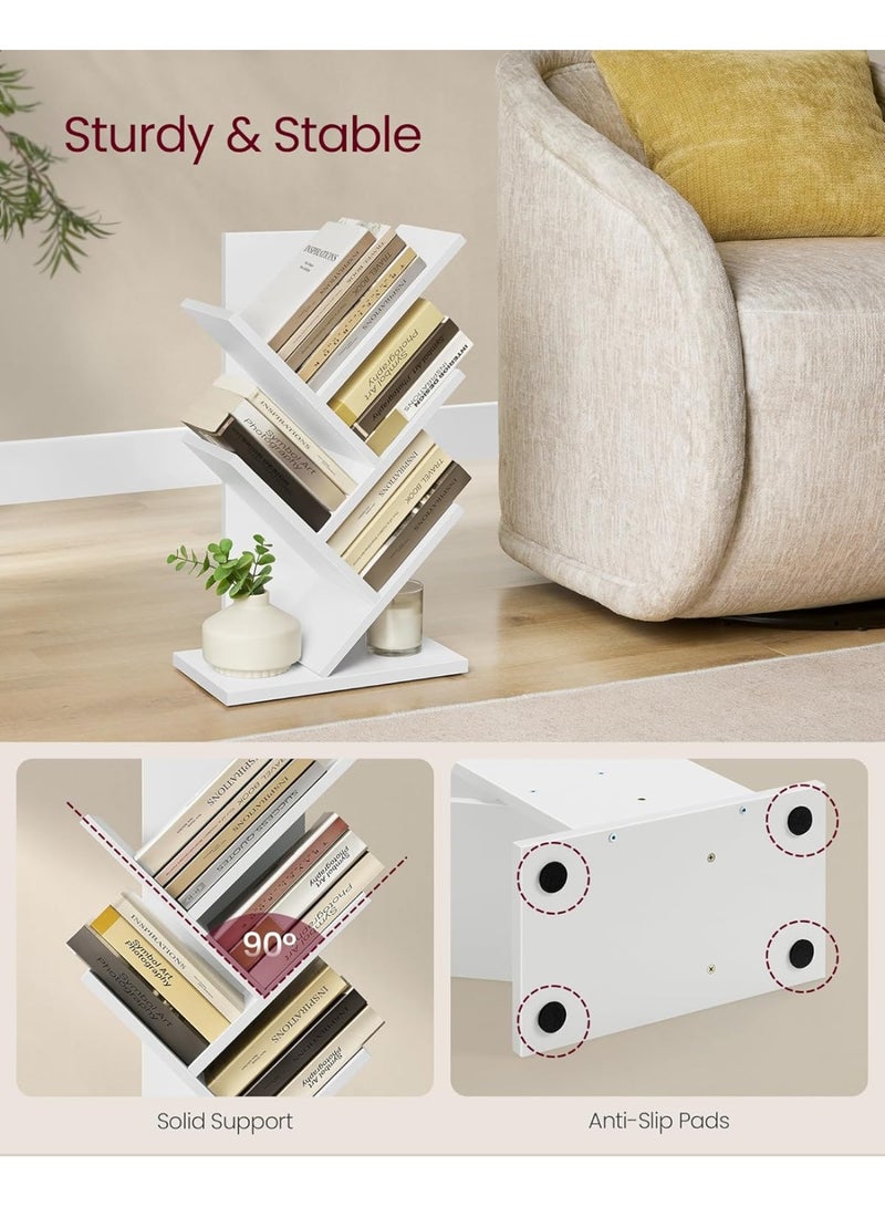 VASAGLE Tree Bookshelf, 5-Tier Bookcase, Small Bookshelf, Space-Saving Corner Shelf, Book Tree, Holds Books, CDs, Games, for Bedroom, Living Room, Home Office, Cloud White - Image 5